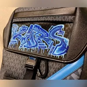 Unisex Michael Kors BROWN Monogram Limited Edition Numbered GRAFFITI BLUE TAG Michael Kors Blue/Brown Signature Denim and Leather Medium  main image 3